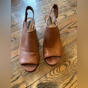Clarks Brown Peep Toe Slingback Mules